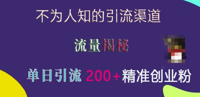 不为人知的引流渠道，流量揭秘，实测单日引流200+精准创业粉【揭秘】-小艾项目网