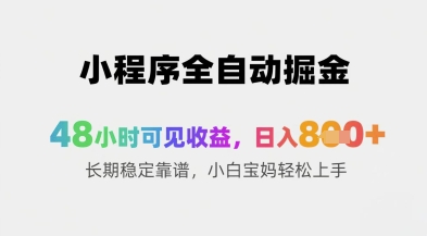 小程序全自动掘金，48小时可见收益，日入8张+长期稳定靠谱，小白宝妈轻松上手【揭秘】-小艾项目网
