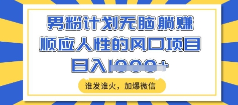 男粉计划无脑躺Z，顺应人性的风口项目，谁发谁火，加爆微信，日入多张【揭秘】-小艾项目网