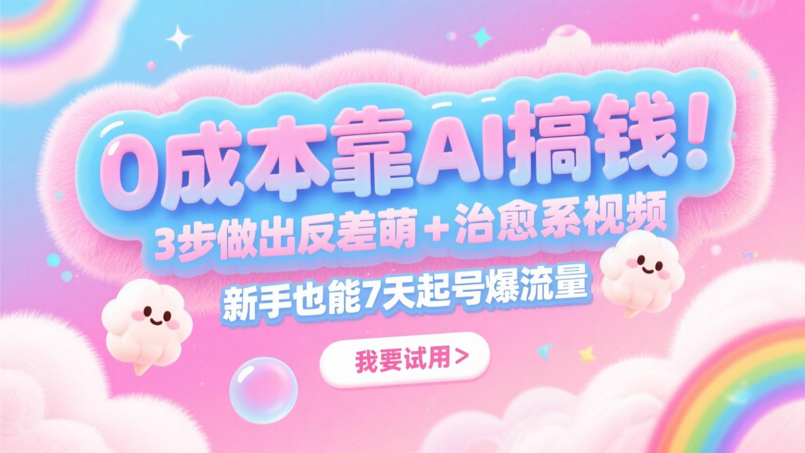 0成本靠AI搞钱！3步做出反差萌+治愈系视频，新手也能7天起号爆流量，月入5位数-小艾项目网