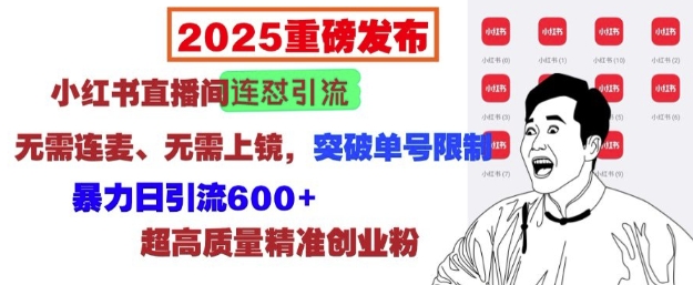 2025重磅发布：小红书直播间连怼引流，无需连麦、无需上镜，突破单号限制，暴力日引流600+-百盛轻创