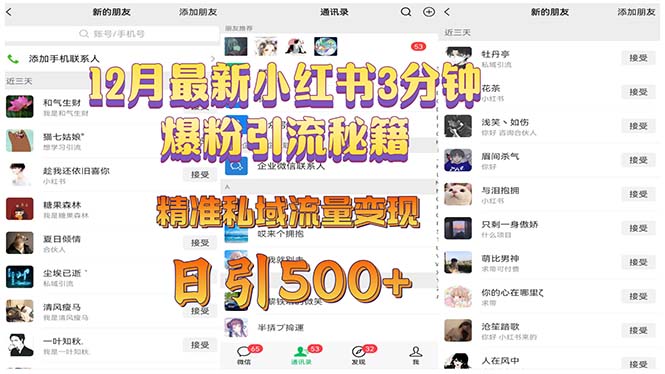 12月最新小红书3分钟爆粉引流秘籍 精准私域流量变现 日引500+-百盛轻创
