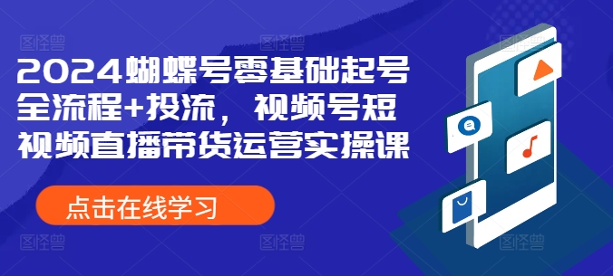 2024蝴蝶号零基础起号全流程+投流，视频号短视频直播带货运营实操课-小艾项目网