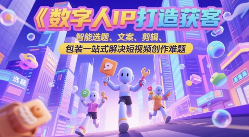 数字人IP打造获客变现实操课，智能选题、文案、剪辑、包装一站式解决短视频创作难题-百盛轻创