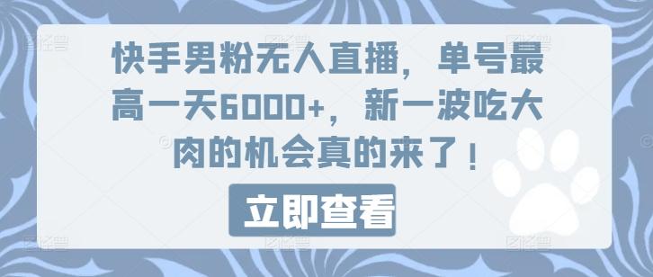 快手男粉无人直播，单号最高一天6000+，新一波吃大肉的机会真的来了-百盛轻创