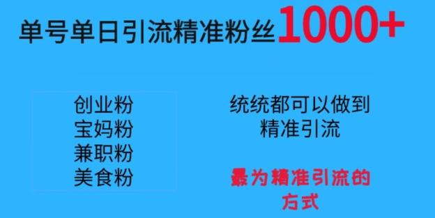 单号单日引流精准粉丝1000+，最为精准引流的方式-小艾项目网