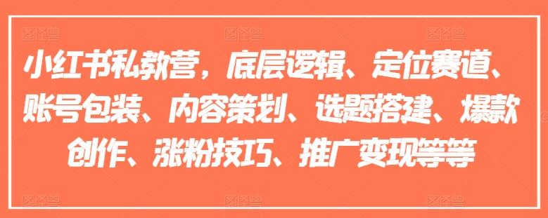 小红书私教营，底层逻辑、定位赛道、账号包装、内容策划、选题搭建、爆款创作、涨粉技巧、推广变现等等-百盛轻创