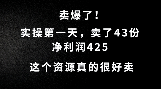 这个资源，需求很大，实操第一天卖了43份，净利润425【揭秘】-百盛轻创