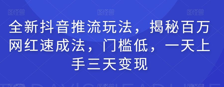 全新抖音推流玩法，揭秘百万网红速成法，门槛低，一天上手三天变现-小艾项目网