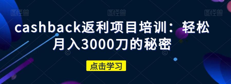 cashback返利项目培训：轻松月入3000刀的秘密-小艾项目网