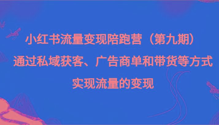 小红书流量变现陪跑营（第九期）通过私域获客、广告商单和带货等方式实现流量变现-百盛轻创