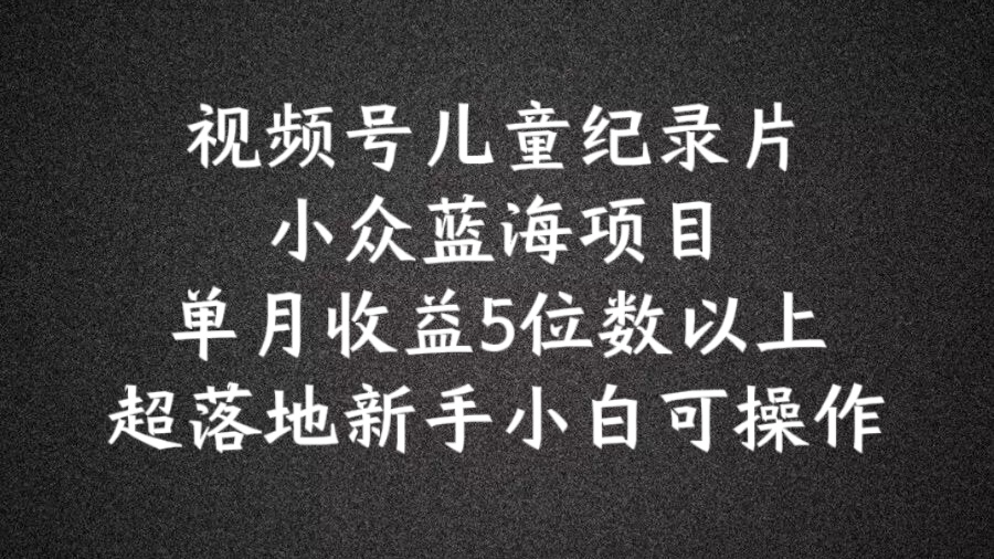 2024蓝海项目视频号儿童纪录片科普，单月收益5位数以上，新手小白可操作【揭秘】-小艾项目网