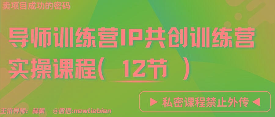 导师训练营3.0IP共创训练营私密实操课程(12节)-卖项目的密码成功秘诀-百盛轻创