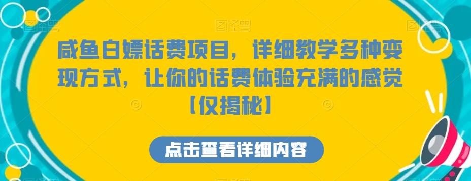 咸鱼白嫖话费项目，详细教学多种变现方式，让你的话费体验充满的感觉【仅揭秘】-百盛轻创