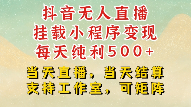 抖音无人直播挂载小程序变现每天纯利500+当天直播，当天结算支持工作室，可矩阵【揭秘】-百盛轻创