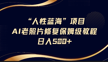 人性蓝海AI老照片修复项目保姆级教程，长期复购，轻松日入5张-百盛轻创