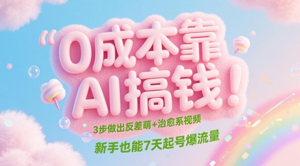 0成本靠AI搞钱！3步做出反差萌+治愈系视频，新手也能7天起号爆流量-小艾项目网