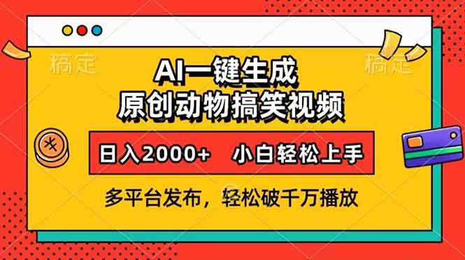 AI一键生成动物搞笑视频，多平台发布，轻松破千万播放，日入2000+，小…-百盛轻创