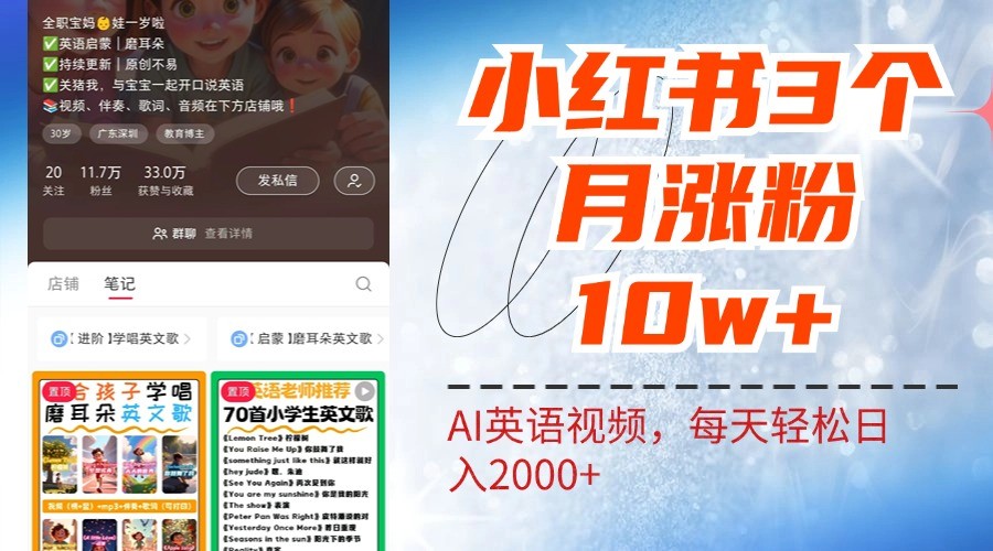 小红书三个月涨粉10W，AI英语视频0成本制作，每天轻松日入2000+-小艾项目网