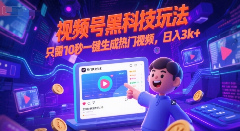 视频号黑科技玩法，只需10秒一键生成热门视频，日入3k+【揭秘】-百盛轻创