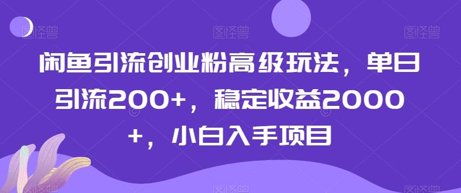 闲鱼引流创业粉高级玩法，单日引流200+，稳定收益2000+，小白入手项目-百盛轻创