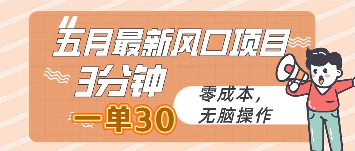 五月最新风口项目，3分钟一单30，零成本，无脑操作-百盛轻创