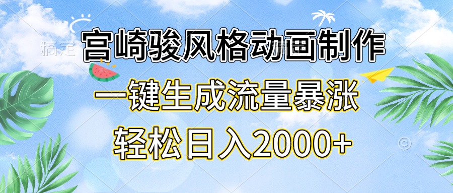 宫崎骏风格动画制作，一键生成流量暴涨，轻松日入2000+-小艾项目网