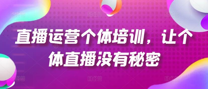 直播运营个体培训，让个体直播没有秘密，起号、货源、单品打爆、投流等玩法-小艾项目网