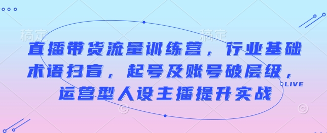 直播带货流量训练营，行业基础术语扫盲，起号及账号破层级，运营型人设主播提升实战-百盛轻创