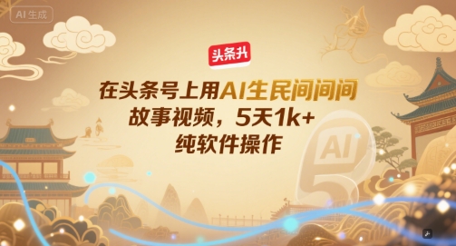 在头条号上用AI生民间故事视频，5天1k+，纯软件操作-百盛轻创