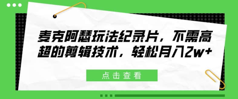 麦克阿瑟玩法纪录片，不需高超的剪辑技术，轻松月入2w+【揭秘】-百盛轻创