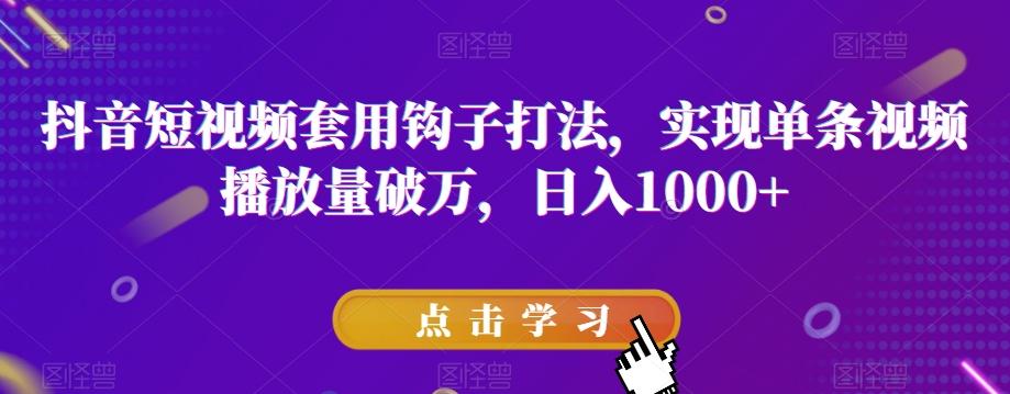 抖音短视频套用钩子打法，实现单条视频播放量破万，日入1000+【揭秘】-小艾项目网