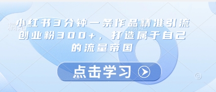 小红书3分钟一条作品精准引流创业粉300+，打造属于自己的流量帝国-百盛轻创