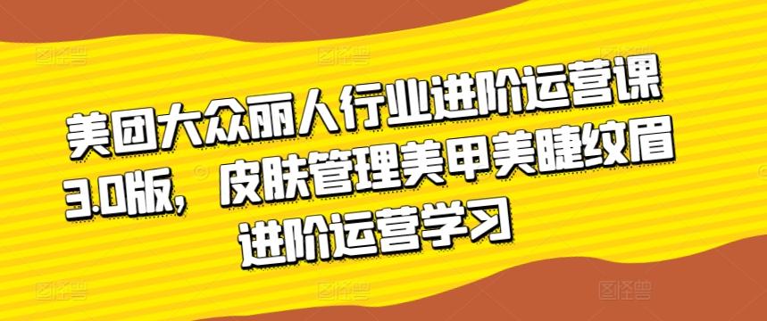美团大众丽人行业进阶运营课3.0版，皮肤管理美甲美睫纹眉进阶运营学习-小艾项目网