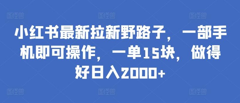 小红书最新拉新野路子，一部手机即可操作，一单15块，做得好日入2000+【揭秘】-百盛轻创