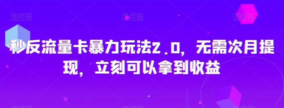 秒反流量卡暴力玩法2.0，无需次月提现，立刻可以拿到收益【揭秘】-百盛轻创