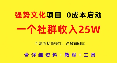 强势文化项目，一个社群收入25个W，0成本启动，可矩阵批量操作，原创详细实操教程-百盛轻创