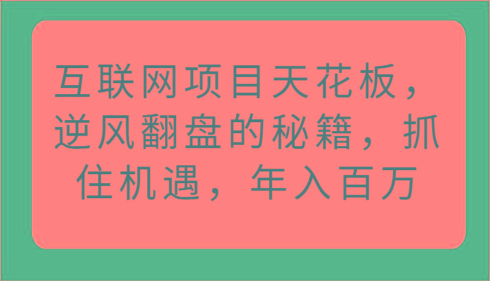 互联网项目天花板,逆风翻盘的秘籍,抓住机遇,年入百万-小艾项目网