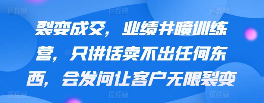 裂变成交，业绩井喷训练营，只讲话卖不出任何东西，会发问让客户无限裂变-小艾项目网
