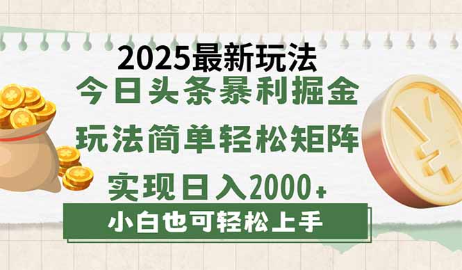 今日头条2025最新玩法，思路简单，复制粘贴，轻松实现矩阵日入2000+-小艾项目网