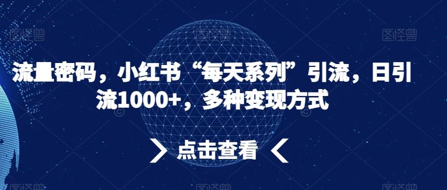 流量密码，小红书“每天系列”引流，日引流1000+，多种变现方式【揭秘】-百盛轻创