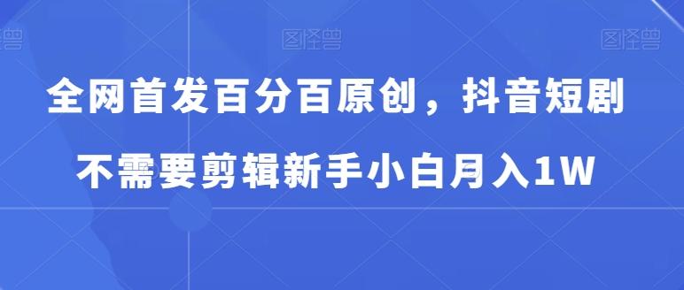 全网首发百分百原创，抖音短剧不需要剪辑新手小白月入1W-百盛轻创