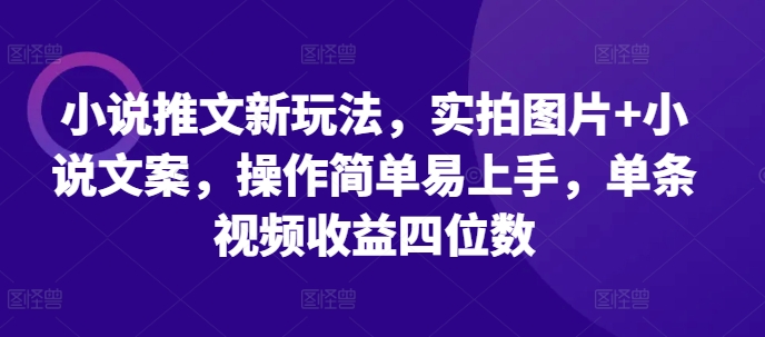 小说推文新玩法，实拍图片+小说文案，操作简单易上手，单条视频收益四位数-百盛轻创