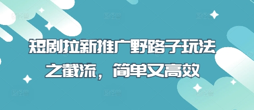 短剧拉新推广野路子玩法之截流，简单又高效-百盛轻创