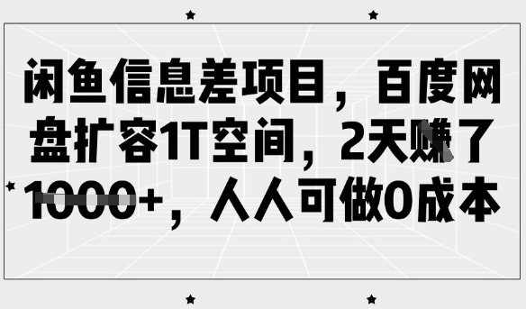 闲鱼信息差项目，百度网盘扩容1T空间，2天收益1k+，人人可做0成本-百盛轻创