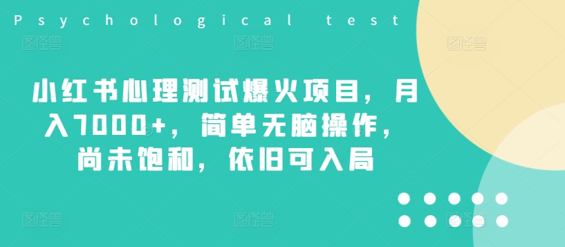 小红书心理测试爆火项目，月入7000+，简单无脑操作，尚未饱和，依旧可入局-小艾项目网