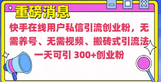 快手最新引流创业粉方法，无需养号、无需视频、搬砖式引流法【揭秘】-百盛轻创