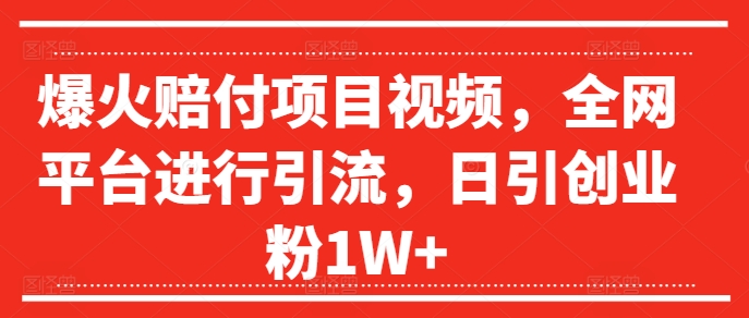 爆火赔付项目视频，全网平台进行引流，日引创业粉1W+【揭秘】-小艾项目网