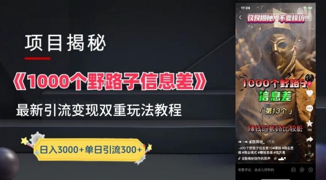 一千个野路子信息差最新玩法教程-变现+引流的玩法具体拆解【揭秘】-百盛轻创