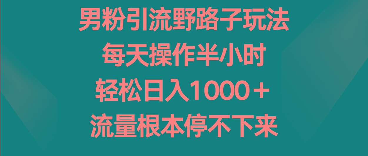 男粉引流野路子玩法，每天操作半小时轻松日入1000＋，流量根本停不下来-百盛轻创